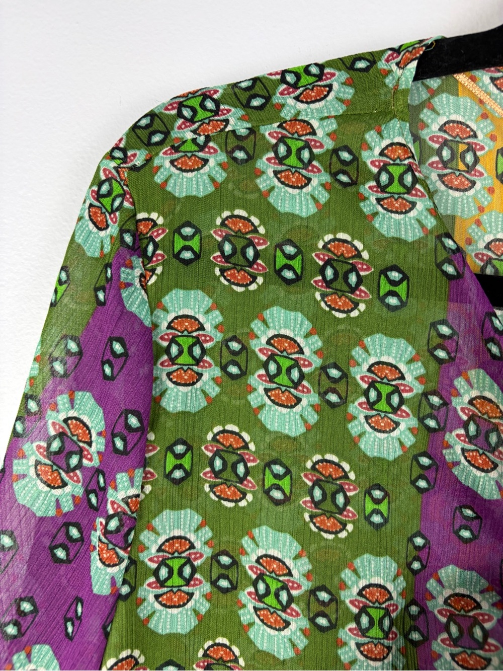 Zara Patchwork Boho Print Tie Front Ruffle Blouse Multicolor Large - Picture 5 of 15